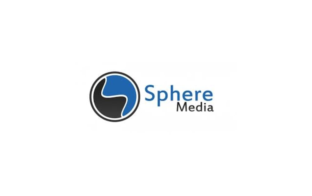 Sphere Media logo with a circular black-and-blue swirl icon next to the company name written in blue and black text.