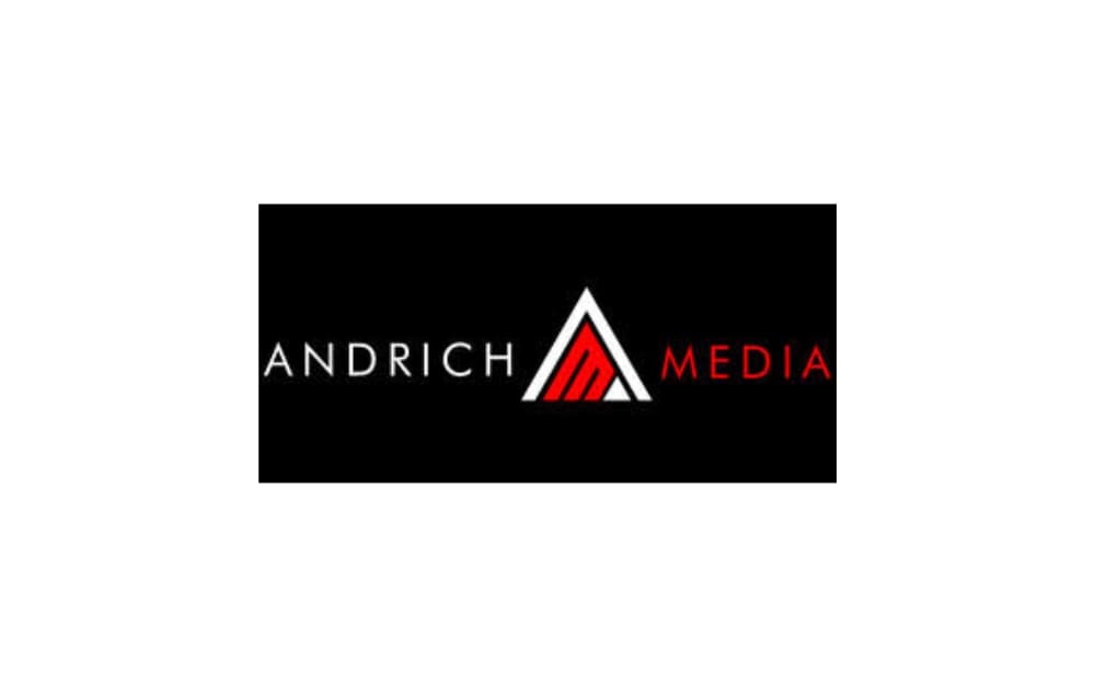 Black rectangle logo with “ANDRICH” in white and “MEDIA” in red, separated by a stylized white and red triangle-shaped “A”.