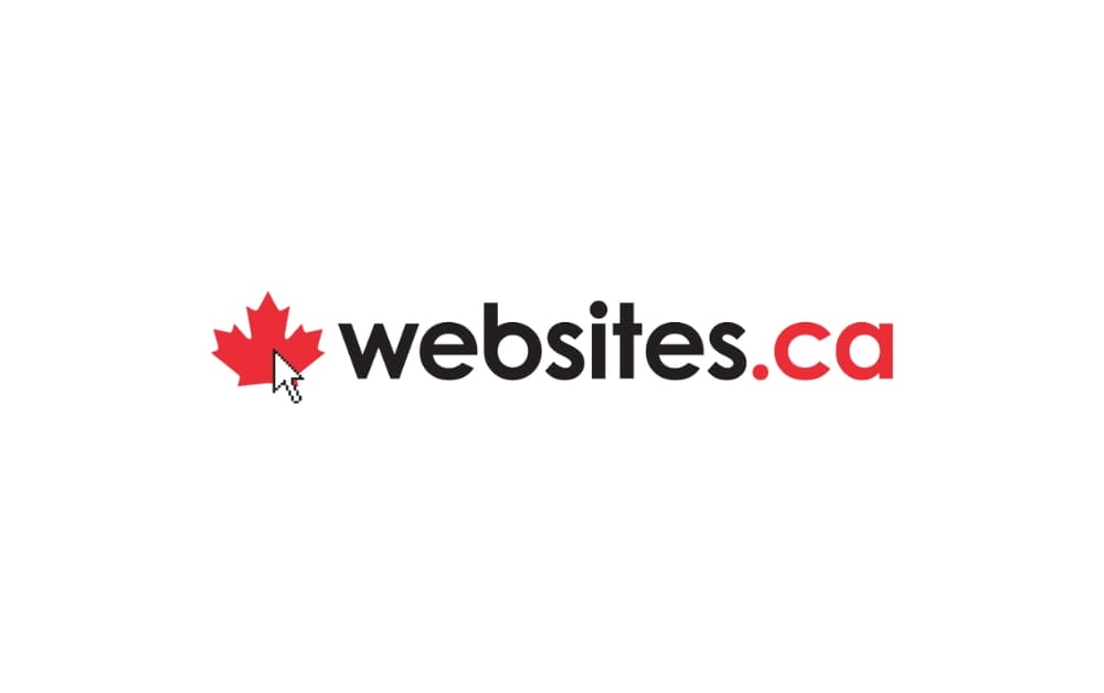 Black and red logo featuring a red maple leaf with a cursor icon and the text “websites.ca” in bold beside it.