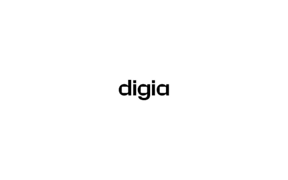 Minimalist black text logo displaying the word "digia" in lowercase on a white background.