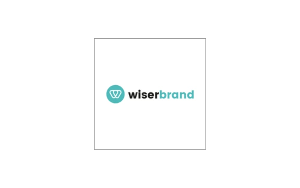 WiserBrand logo with a turquoise "W" icon inside a circle, followed by the word "wiserbrand" in lowercase letters with contrasting black and blue fonts.