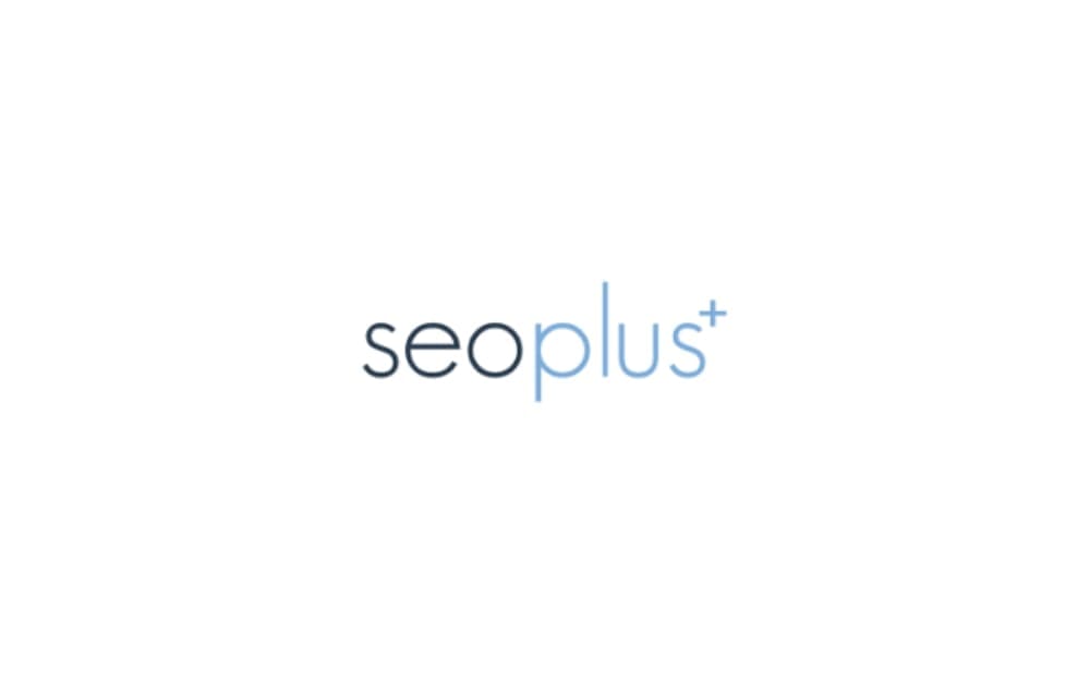 Minimalist logo of seoplus+ with soft blue and grey text in a clean, lowercase font.