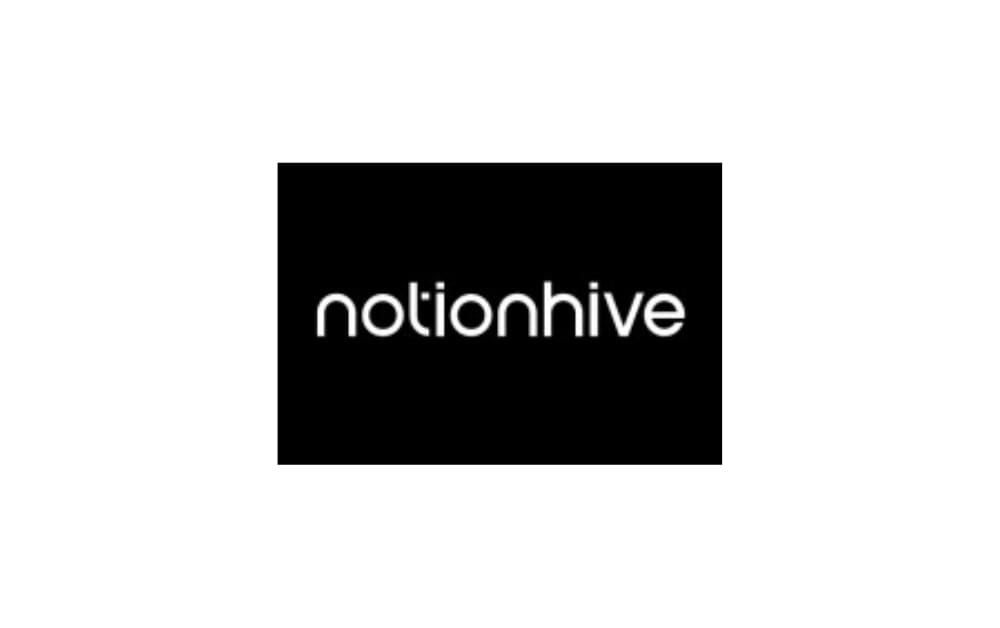 Minimalist black and white logo of Notionhive with lowercase rounded text on a dark background.