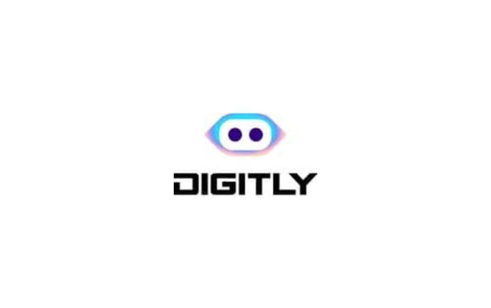 Digitly logo showing a futuristic, colorful bot-eye icon above bold black text spelling "DIGITLY."