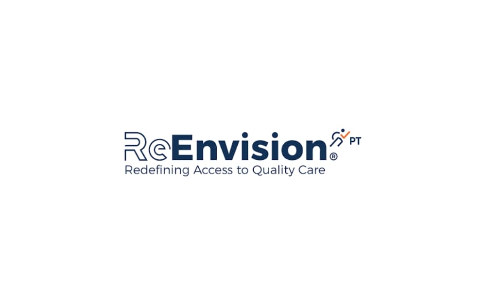 Logo of ReEnvision PT with navy text and the slogan “Redefining Access to Quality Care.”