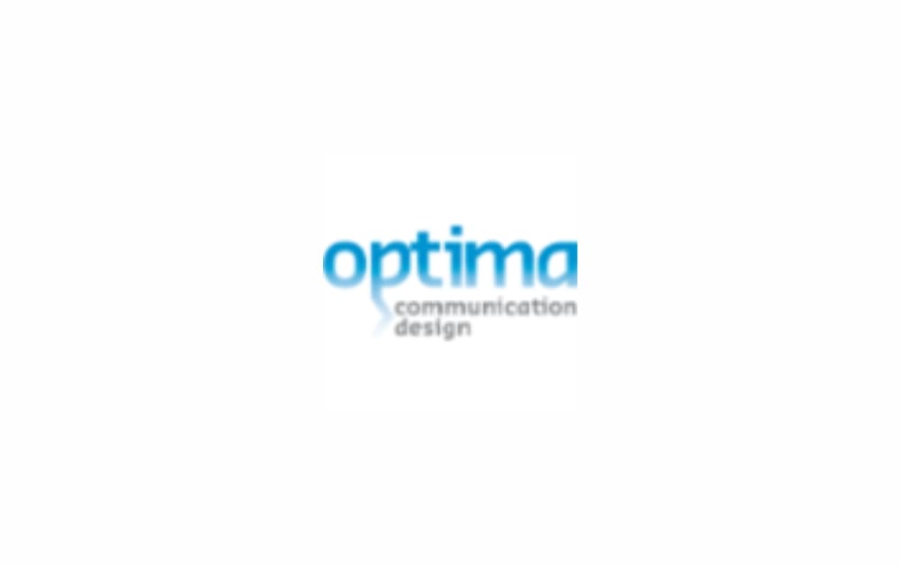 Optima Communication Design logo in blue gradient text, symbolizing modern communication and visual strategy services.