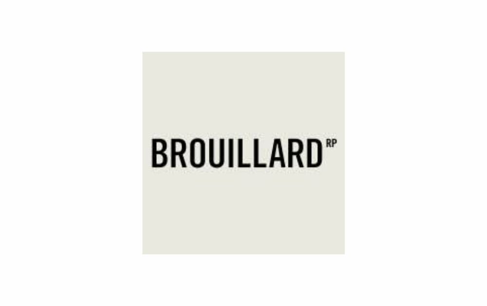 BROUILLARD RP logo with bold black typography on a light gray background – The image features the official logo of BROUILLARD RP, a communications or public relations agency. The word “BROUILLARD” is displayed in bold, uppercase black letters with a clean, modern sans-serif font, followed by the smaller superscript “RP” indicating “Relations Publiques” (Public Relations in French). The minimalist design and neutral color scheme emphasize professionalism and clarity, reflecting a strong brand identity in the PR and media industry.