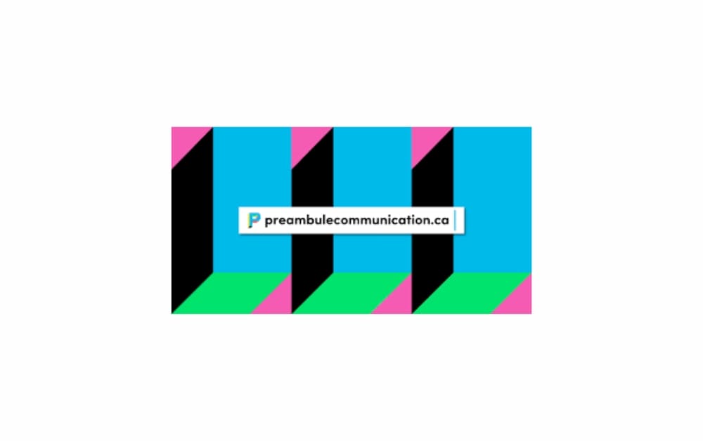 "Preembule Communication branding with the website preembulecommunication.ca, showcasing a professional communication or marketing agency."