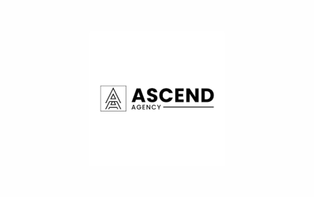 "Ascend Agency logo featuring a stylized double 'A' monogram inside a square on the left and bold black text 'ASCEND' with the word 'AGENCY' below it, underlined by a sleek horizontal line, all on a white background."
