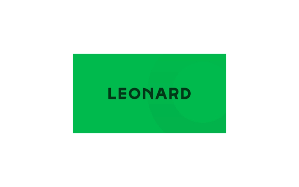 LEONARD logo with bold black text on a bright green background, reflecting a clean, vibrant branding approach—likely a creative or consulting agency.