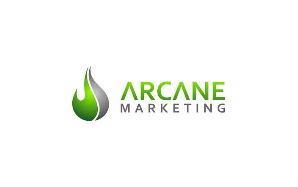Arcane Marketing logo with a green and gray flame icon, emphasizing a dynamic, results-focused digital marketing and SEO company.