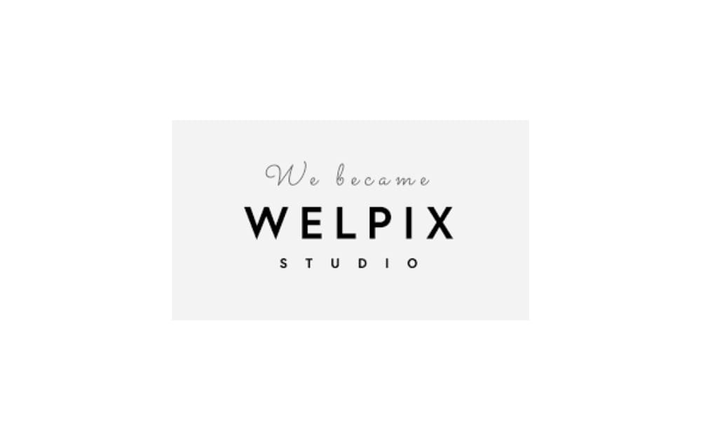 Welpix Studio logo featuring elegant typography with “We became” in script font above the bold “Welpix Studio,” representing a creative visual agency or studio.