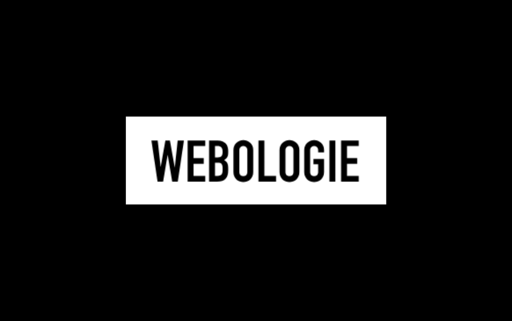 WEBOLOGIE agency logo in bold, black uppercase letters on a white background, symbolizing a minimalist and bold web development and digital strategy agency.