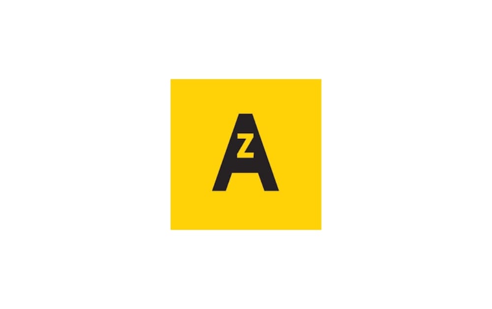 Bold yellow square logo with a large black letter “A” and small “z” inside, representing Alphabet Creative's A-to-Z content and branding solutions.