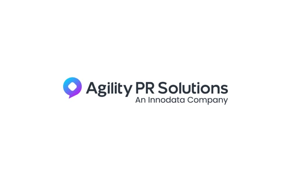 Agility PR Solutions logo with a blue and purple speech bubble icon followed by the text, and tagline 'An Innodata Company'.