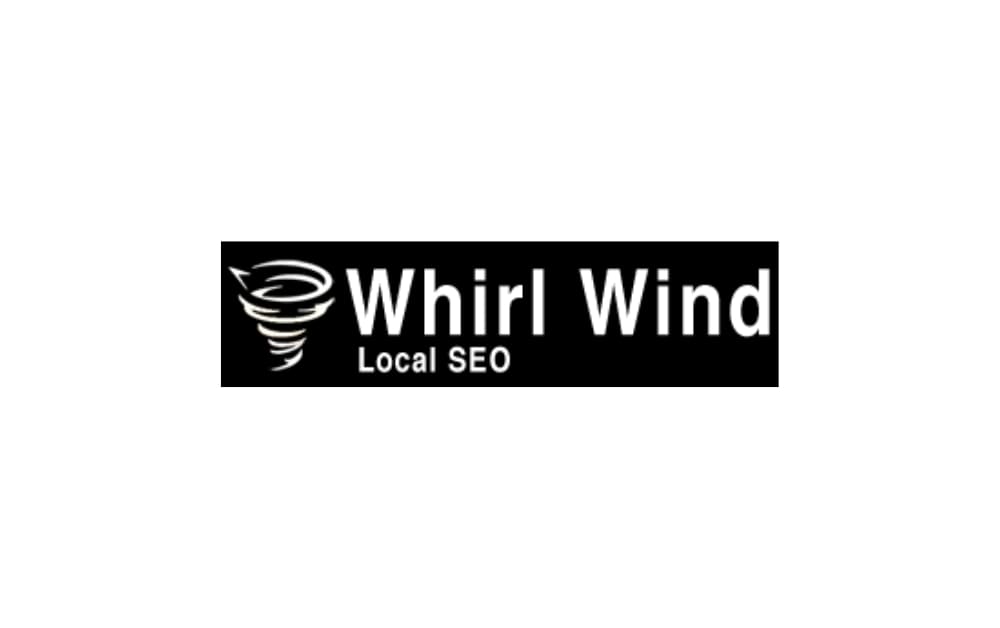 "Whirl Wind Local SEO logo featuring a tornado icon and bold white text on black background"