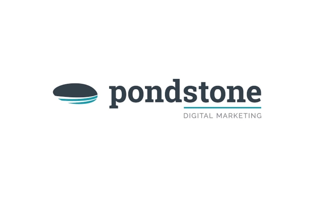 "Pondstone Digital Marketing logo with a stylized ripple design and clean dark-blue typography"