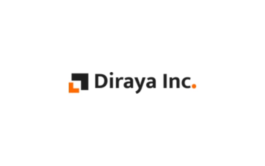 Simple and modern black-and-orange logo of Diraya Inc. with a bold dot at the end.