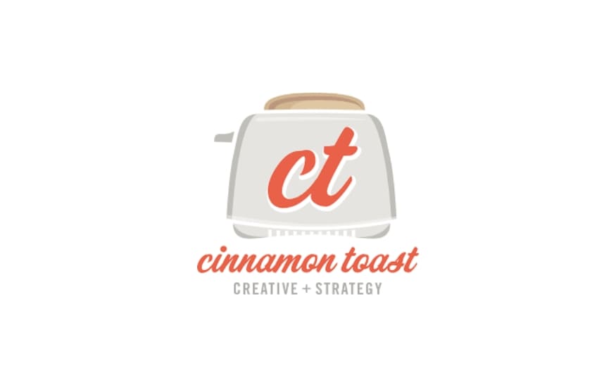 Logo showing a toaster with initials “ct” in orange and the name Cinnamon Toast underneath in a handwritten font.