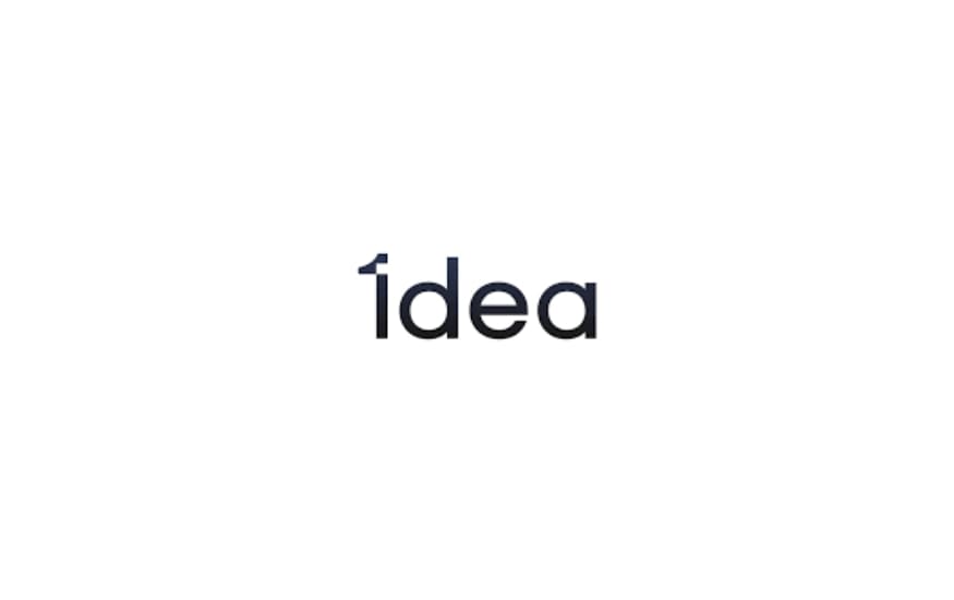Logo of 1dea Design + Media Inc., displaying the word "idea" in minimalist lowercase letters with a superscript-style number "1" replacing the letter "i".