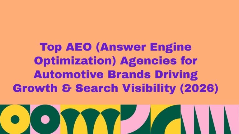 Top AEO agencies for automotive brands 2026 banner highlighting search visibility and growth.