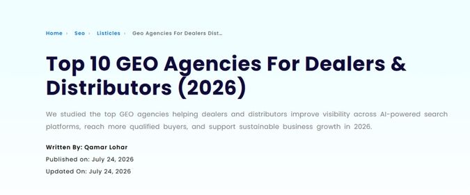 Screenshot of breadcrumbs on this page on Bluelinks.Agency